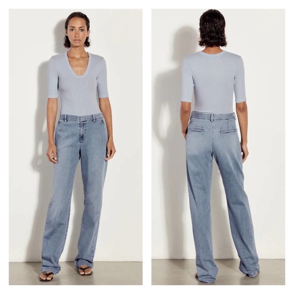 Enza Costa Pants - ENZA COSTA Pants Womens 29 Blue Straight Leg Denim Trouser Pant High Rise NEW